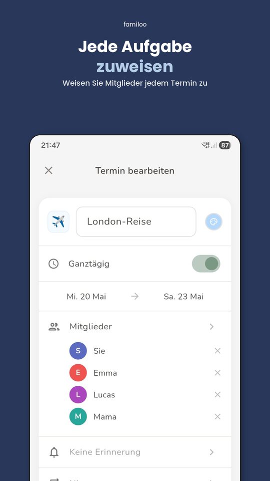 Termine Familienmitgliedern zuweisen