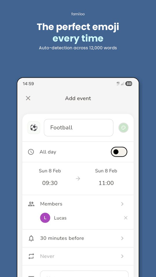 Creating a family event with automatic emojis