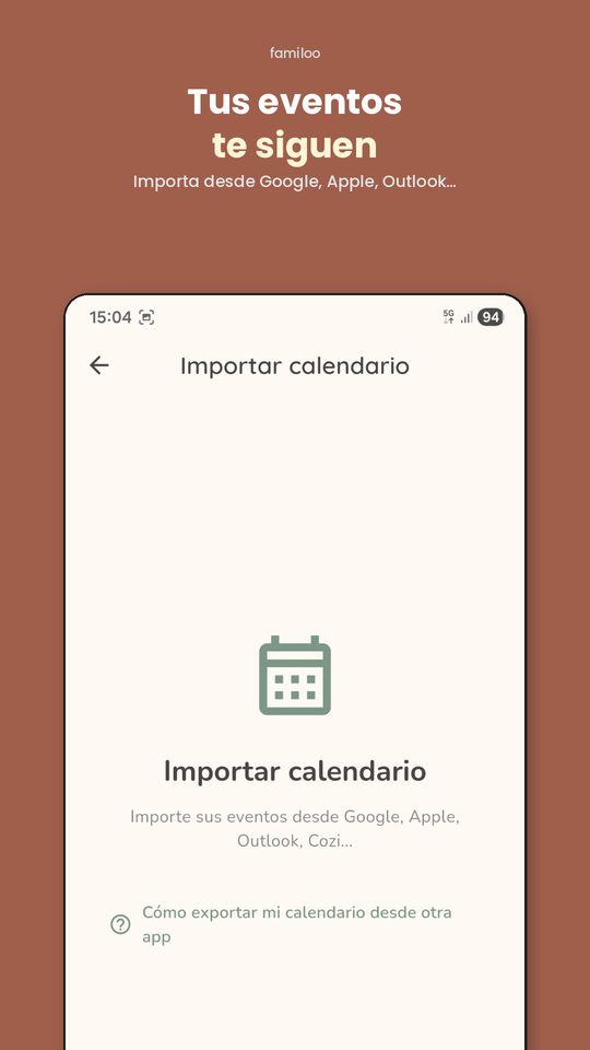 Importar calendario ICS Google Calendar a Familoo