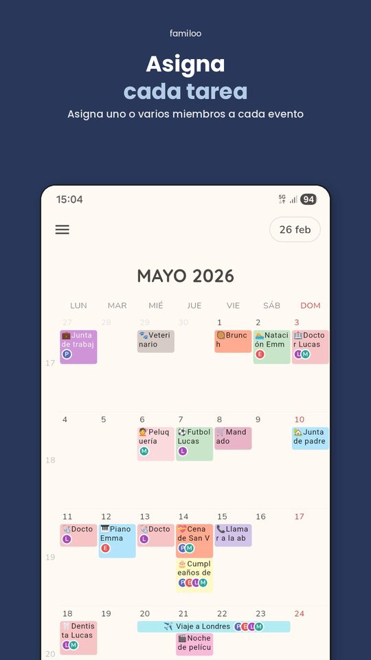 Asignación de eventos a miembros de la familia