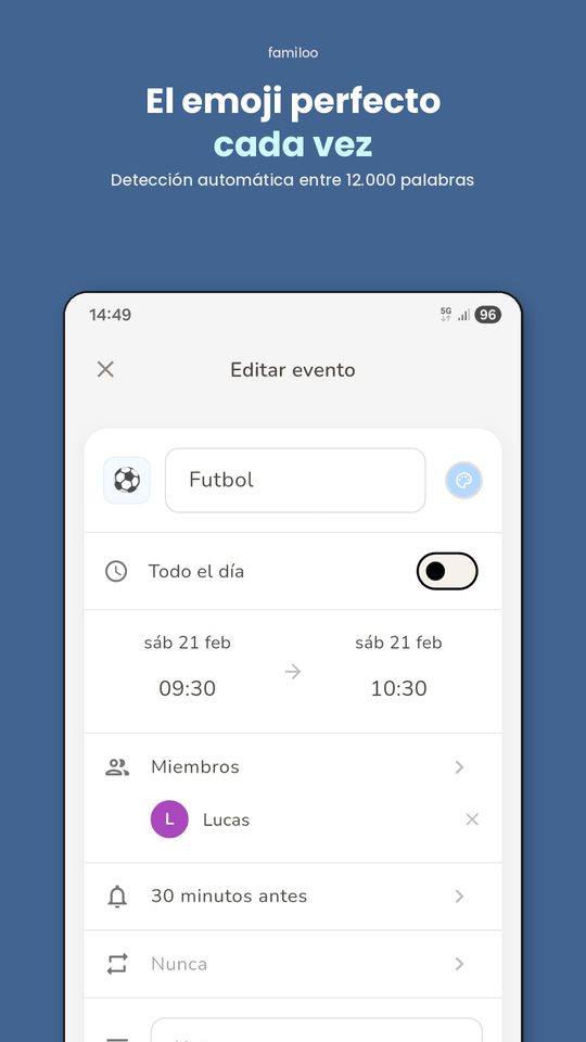 Creación de evento familiar con emojis automáticos