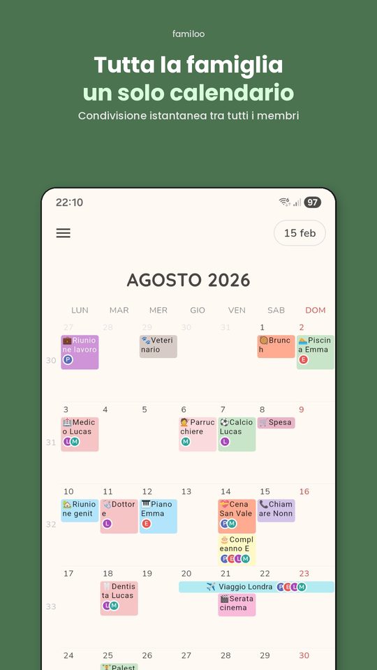 Calendario familiare Familoo - Vista mensile condivisa