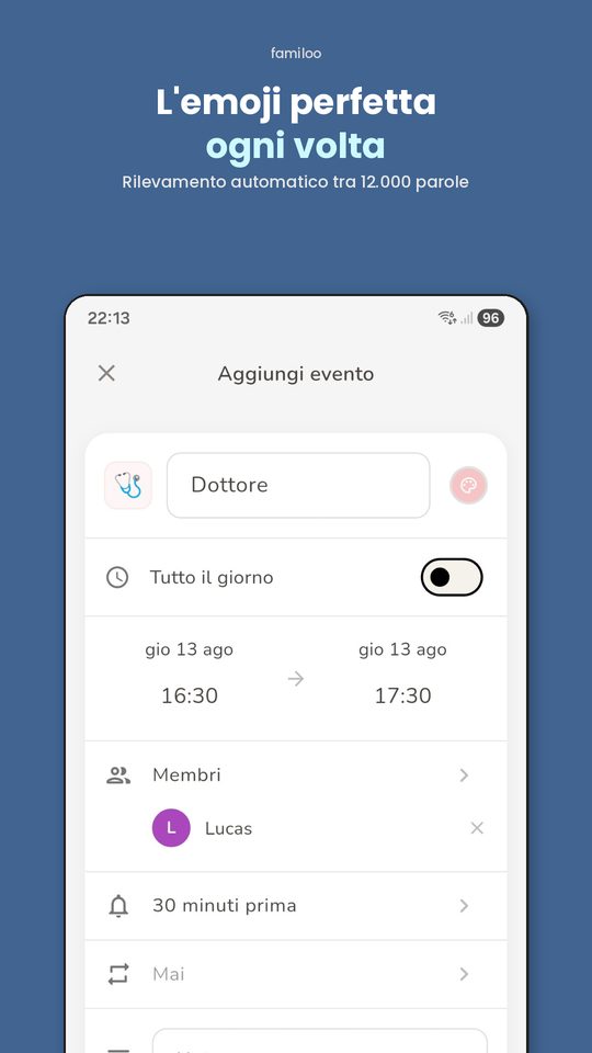 Creazione di un evento familiare con emoji automatiche