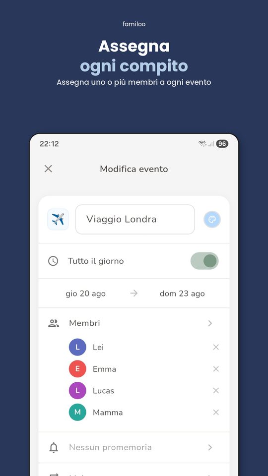 Assegnazione degli eventi ai membri della famiglia