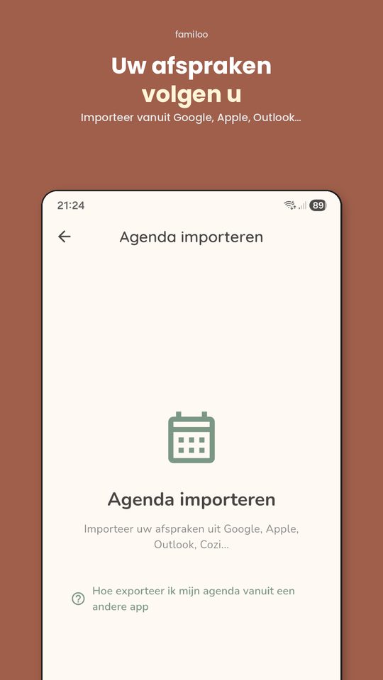 ICS Google Agenda importeren naar Familoo