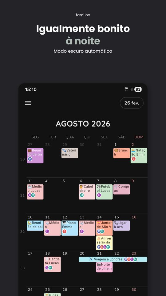 Modo escuro do calendário Familoo