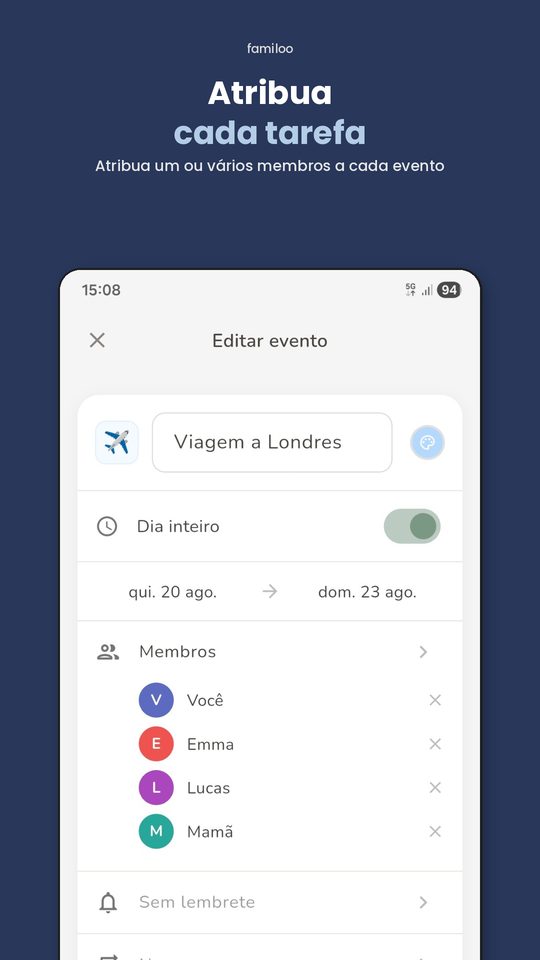 Atribuição de eventos aos membros da família